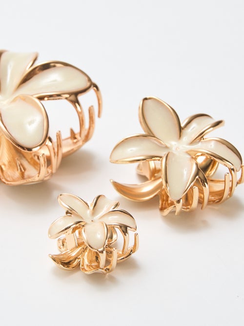 Set van 3 haarclips in goudkleurige bloemvorm - Kiabi