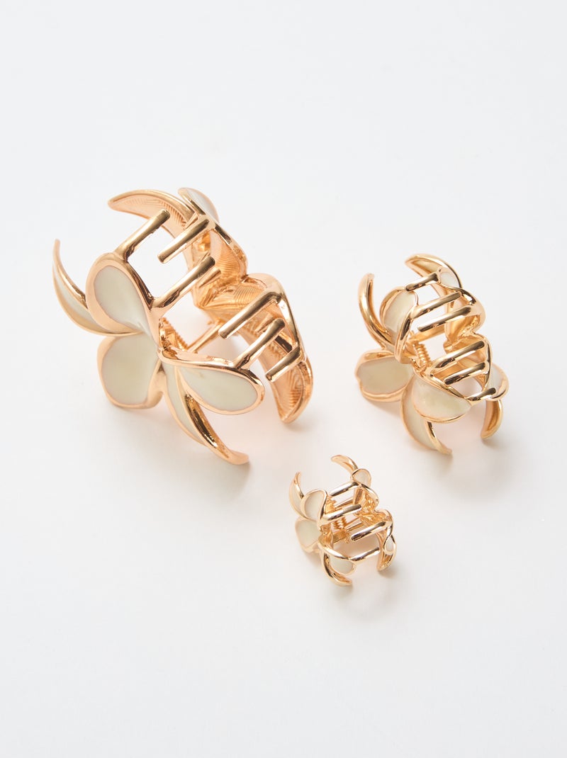 Set van 3 haarclips in goudkleurige bloemvorm Biege - Kiabi