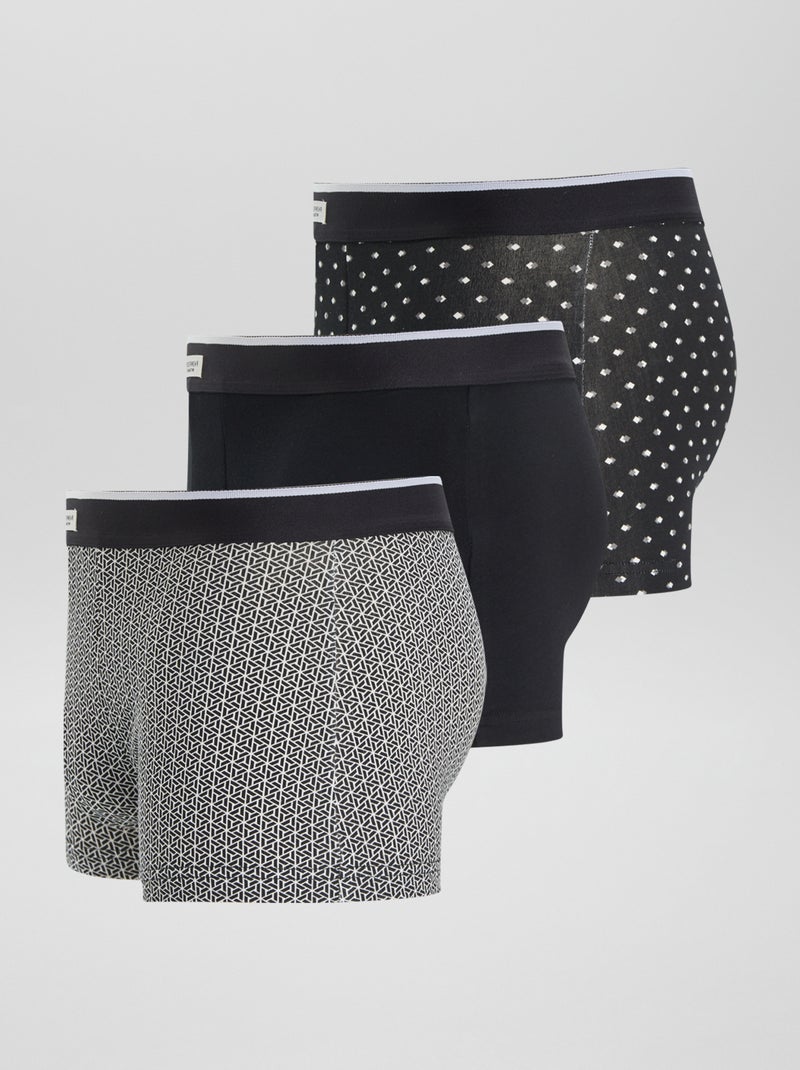 Set van 3 herenboxers van fantasietricot ZWART - Kiabi
