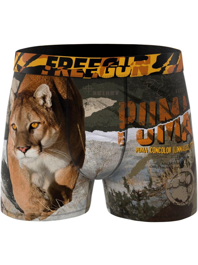 Set van 3 herenboxershorts, 2 jaar garantie, wild animals Bruin - Kiabi