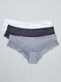 Set van 3 hipsters van katoen en kant BLAUW - Kiabi