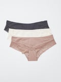 Set van 3 hipsters van katoen en kant ROSE - Kiabi