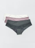 Set van 3 hipsters van katoen en kant roze grijs - Kiabi