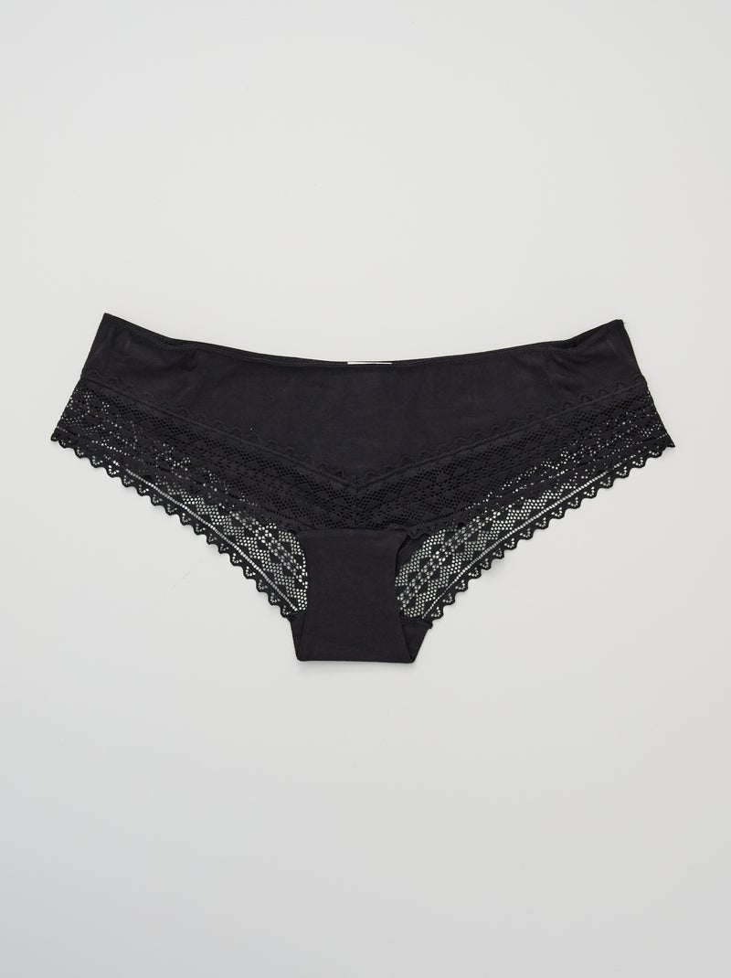 Set van 3 hipsters van katoen en kant ZWART - Kiabi