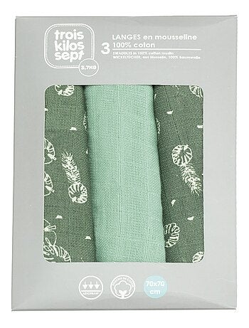 Set van 3 hydrofiele babydoeken met bladmotief