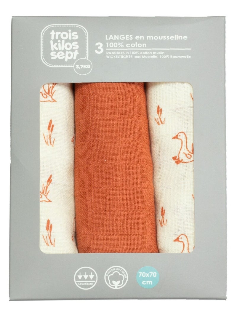 Set van 3 hydrofiele doeken 70 x 70 Terracotta - Kiabi