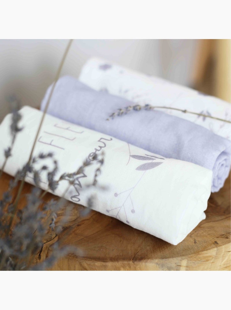 Set van 3 hydrofiele doeken Lila-mauve - Kiabi