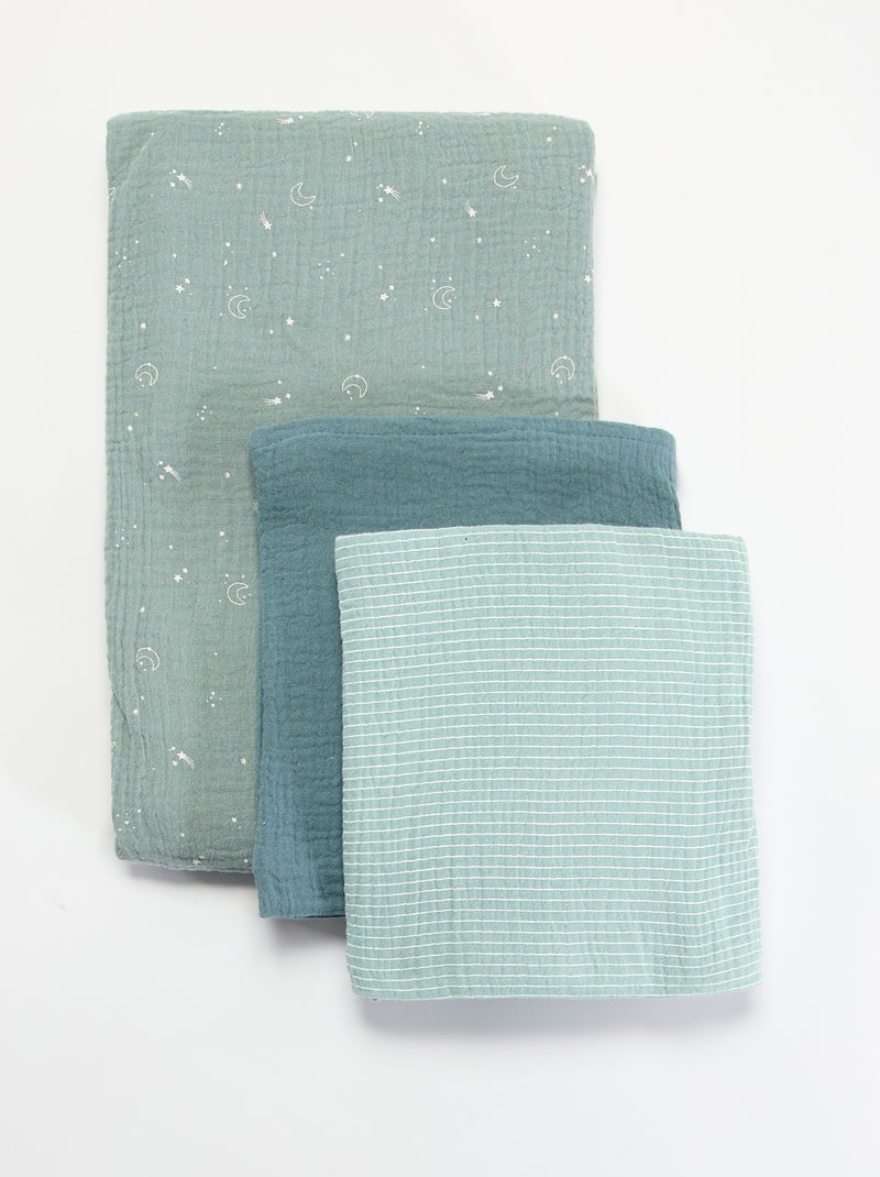 Set van 3 hydrofiele doeken van hydrofiel katoen Blauw - Kiabi