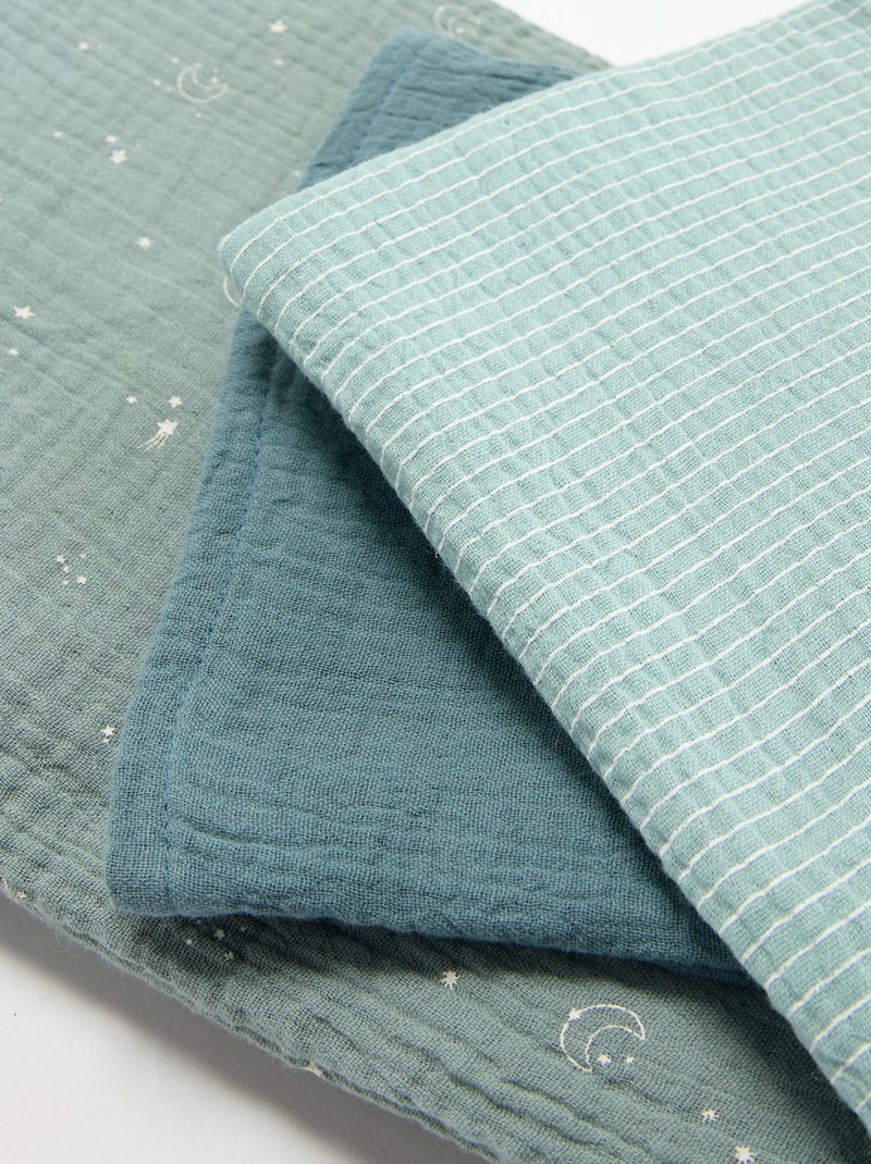 Set van 3 hydrofiele doeken van hydrofiel katoen Blauw - Kiabi