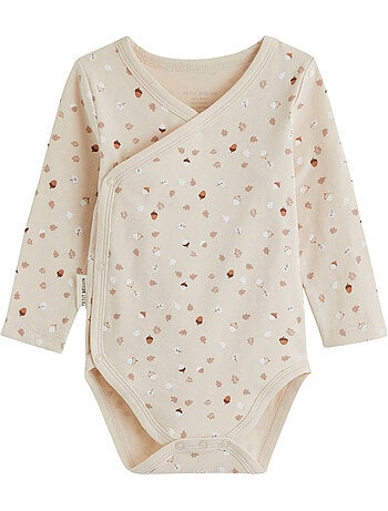 Set van 3 karamelkleurige babyrompertjes met lange mouwen en overslagopening.