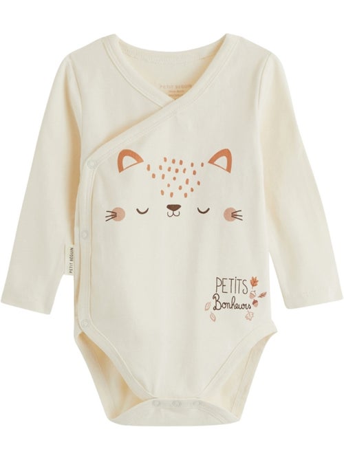 Set van 3 karamelkleurige babyrompertjes met lange mouwen en overslagopening. - Kiabi