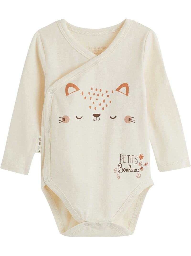 Set van 3 karamelkleurige babyrompertjes met lange mouwen en overslagopening. Bruin - Kiabi