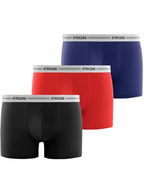 Set van 3 katoenen boxershorts voor kinderen in verschillende kleuren met witte tailleband frgn - Kiabi