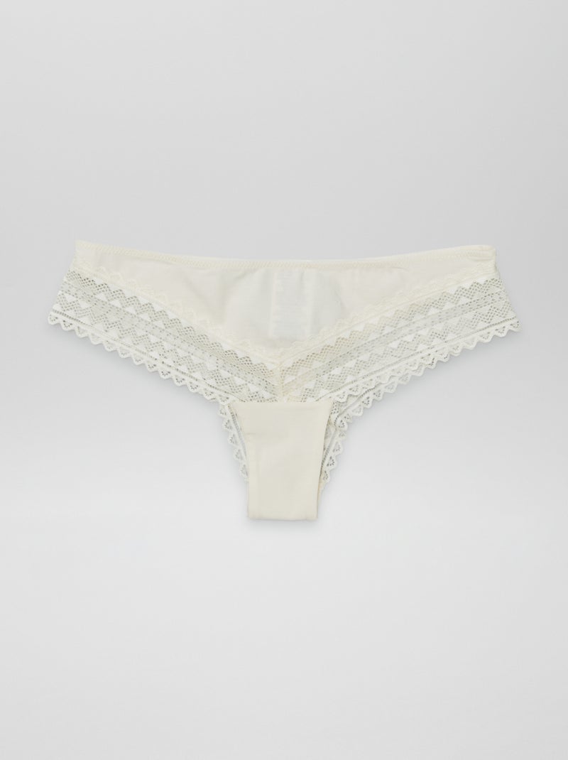 Set van 3 katoenen en kanten tanga's KAKI - Kiabi