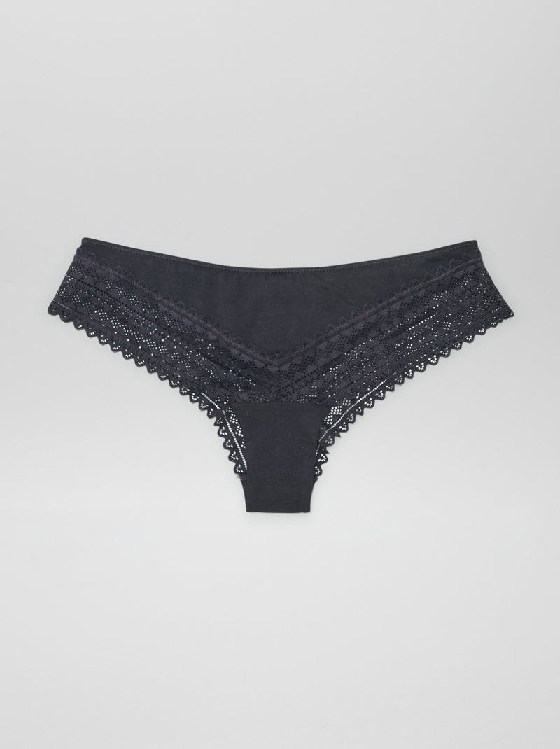 Set van 3 katoenen en kanten tanga's KAKI - Kiabi