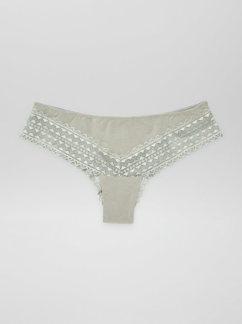 Set van 3 katoenen en kanten tanga's KAKI - Kiabi