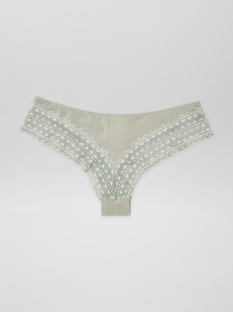 Set van 3 katoenen en kanten tanga's KAKI - Kiabi