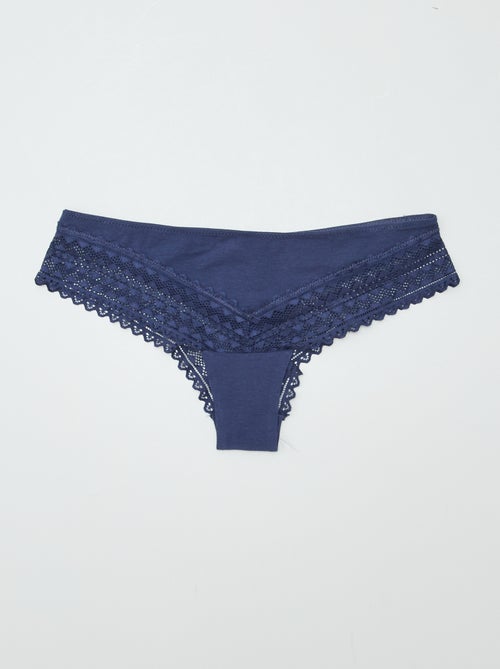 Set van 3 katoenen en kanten tanga's - Kiabi