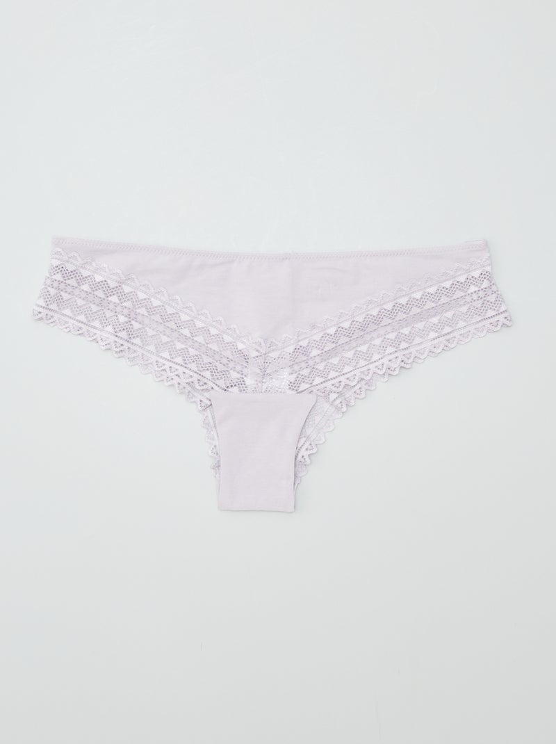 Set van 3 katoenen en kanten tanga's PAARS - Kiabi