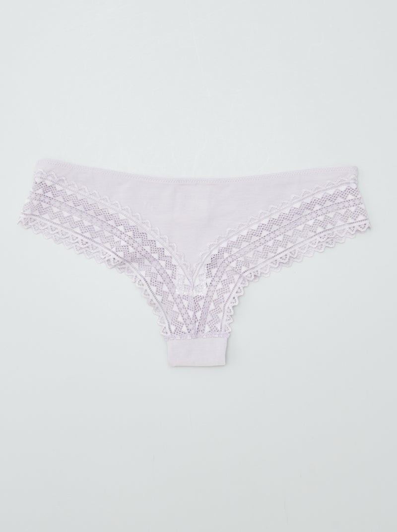 Set van 3 katoenen en kanten tanga's PAARS - Kiabi