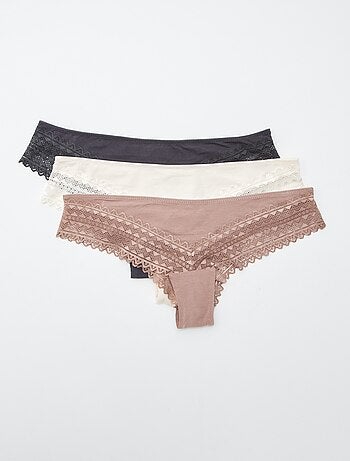 Set van 3 katoenen en kanten tanga's