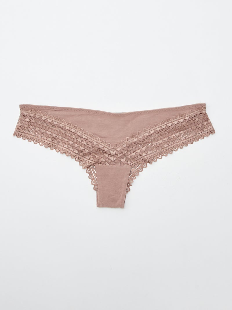 Set van 3 katoenen en kanten tanga's ROSE - Kiabi