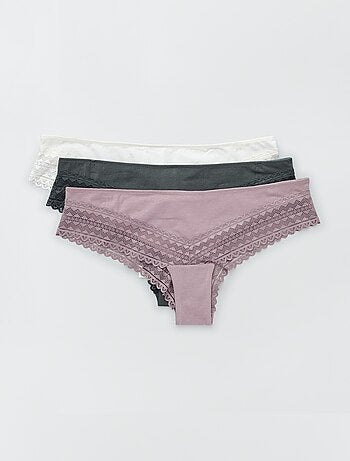 Set van 3 katoenen en kanten tanga's