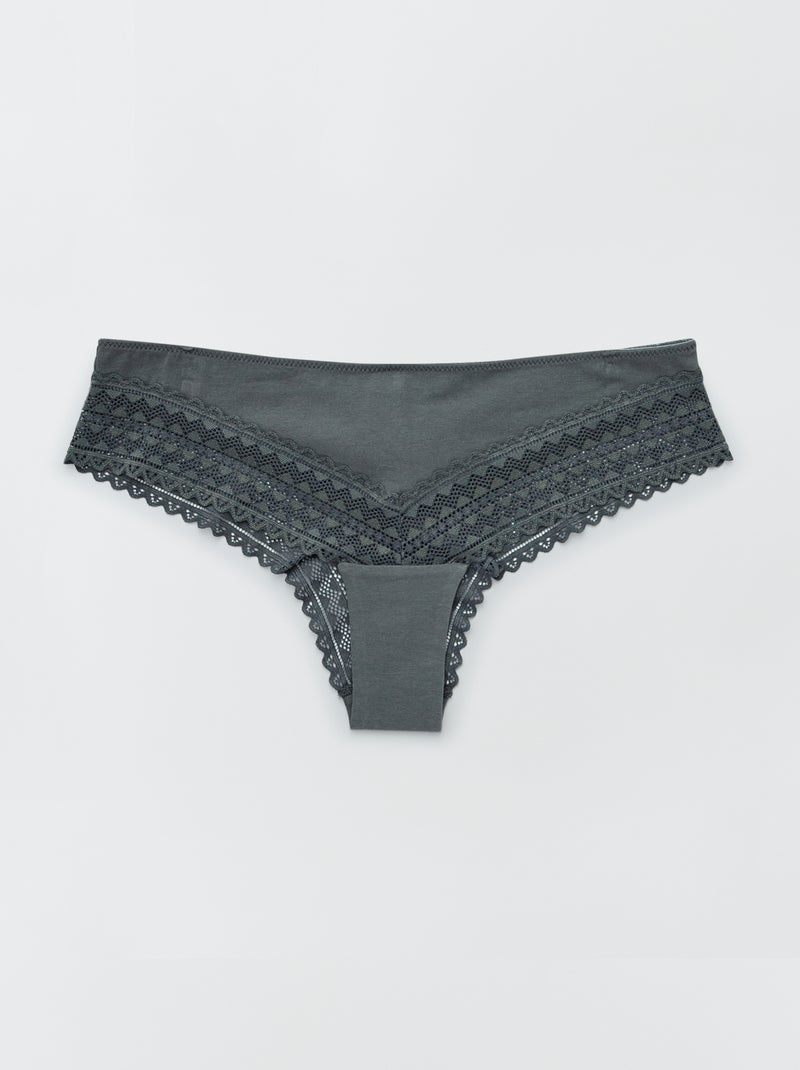 Set van 3 katoenen en kanten tanga's roze grijs - Kiabi
