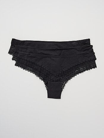 Set van 3 katoenen en kanten tanga's