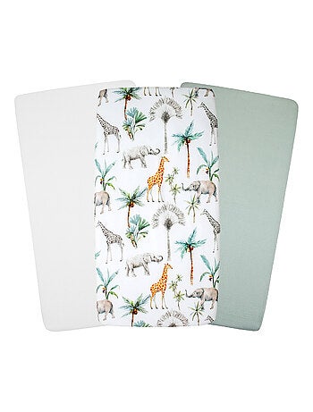 Set van 3 katoenen hoeslakens voor wieg, safari
