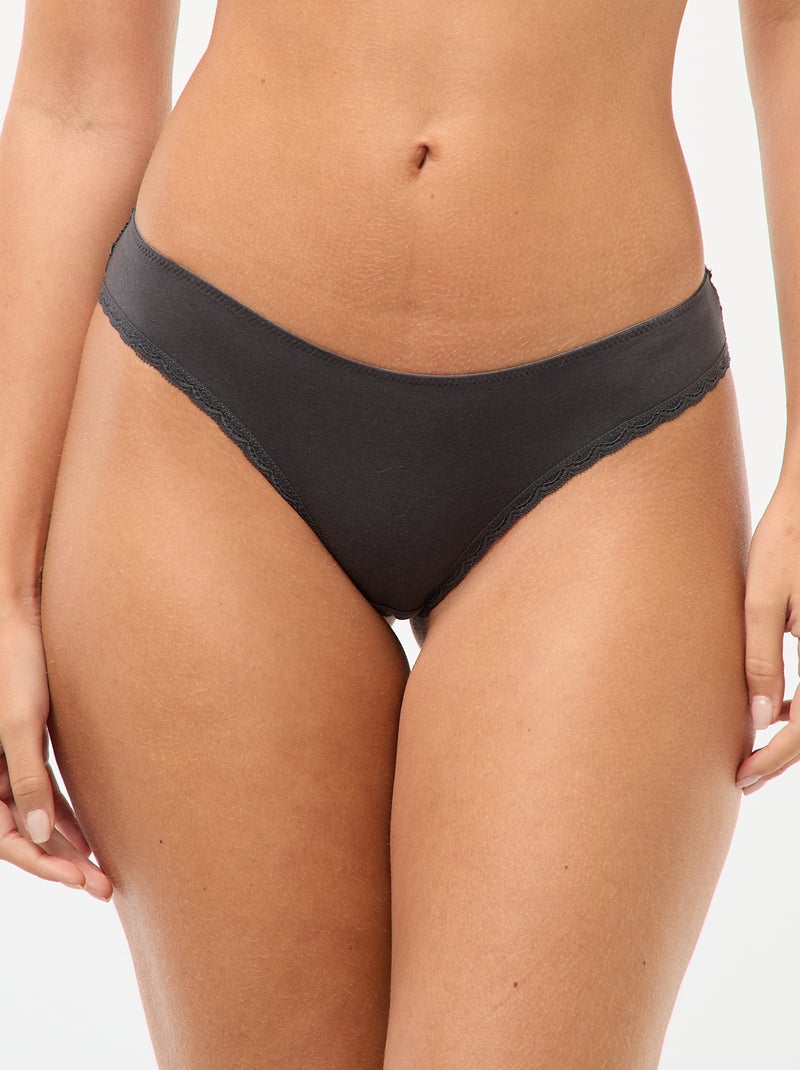 Set van 3 katoenen kanten slips Blauw - Kiabi