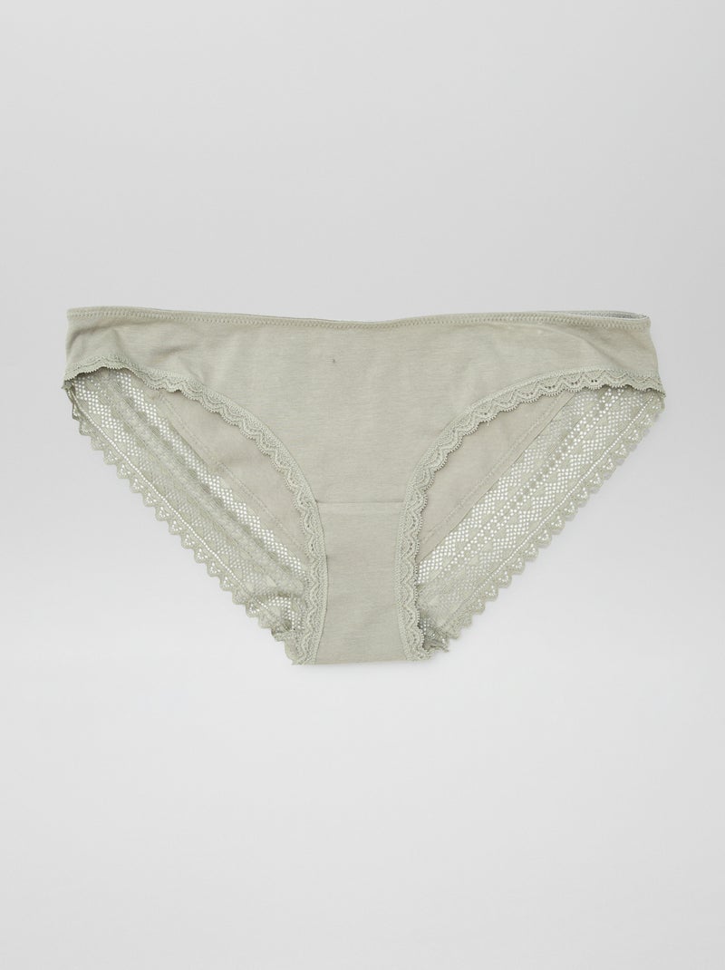 Set van 3 katoenen kanten slips KAKI - Kiabi