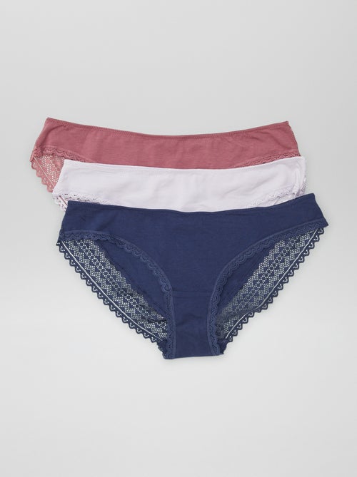 Set van 3 katoenen kanten slips - Kiabi