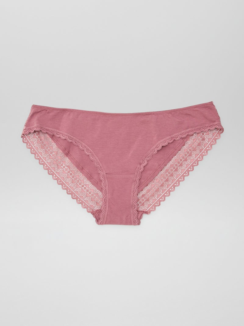 Set van 3 katoenen kanten slips PAARS - Kiabi