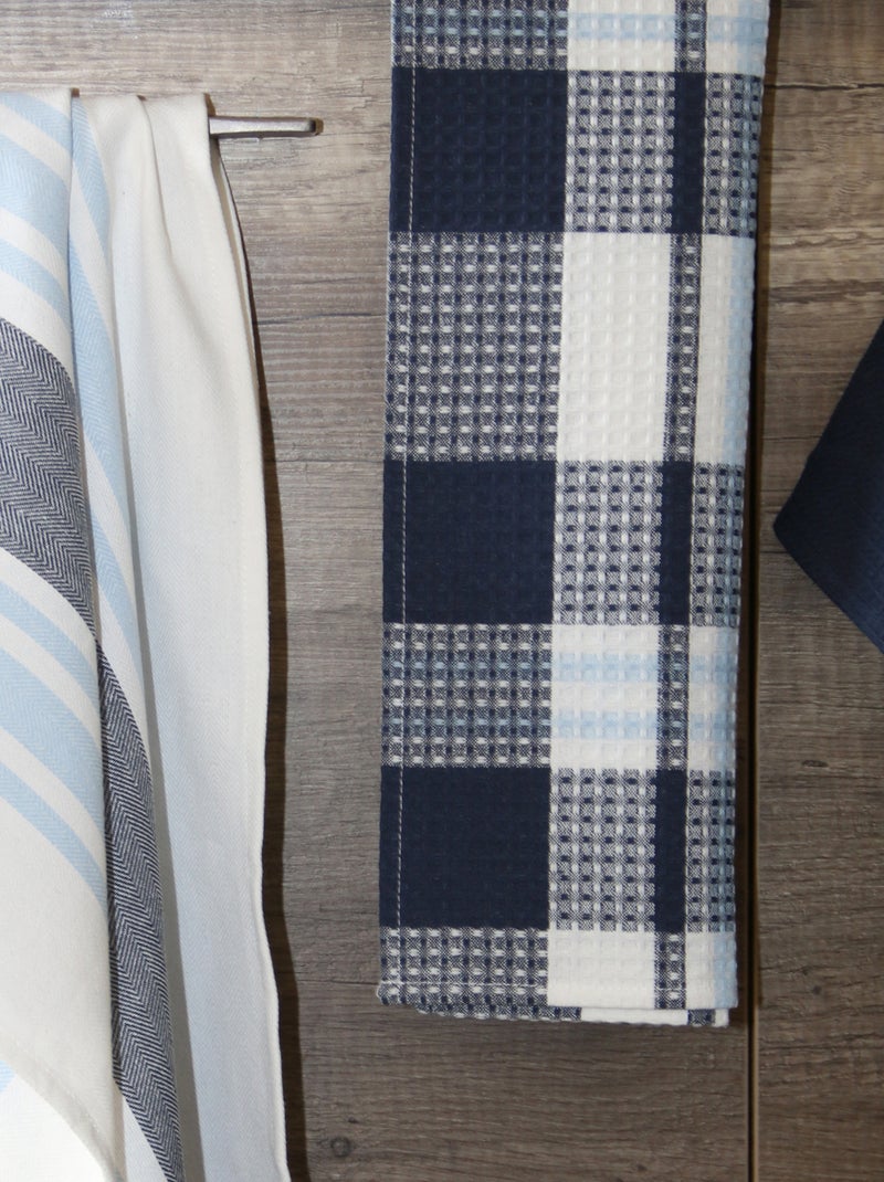 Set van 3 katoenen keukenhanddoeken 50x70 cm Marineblauw - Kiabi