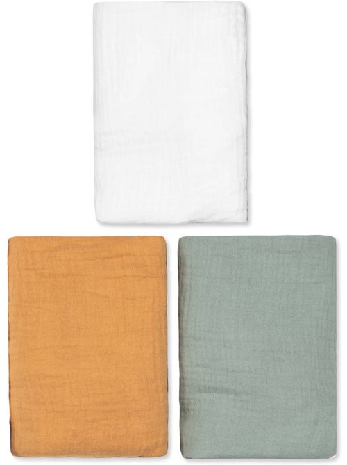 Set van 3 katoenen mousseline hoeslakens voor wieg, trendy - Kiabi