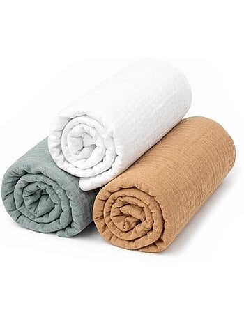 Set van 3 katoenen mousseline hoeslakens voor wieg, trendy | sevira kids