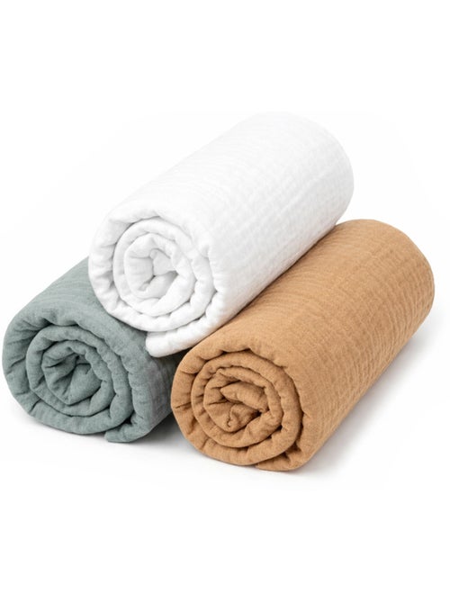 Set van 3 katoenen mousseline hoeslakens voor wieg, trendy | sevira kids - Kiabi Set van 3 katoenen mousseline hoeslakens voor wieg, trendy | sevira kids - Kiabi