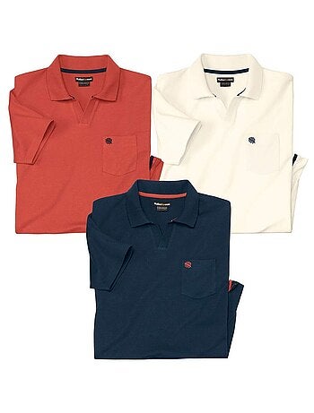 Set van 3 katoenen polo’s zonder knoopjes - ATLAS FOR MEN