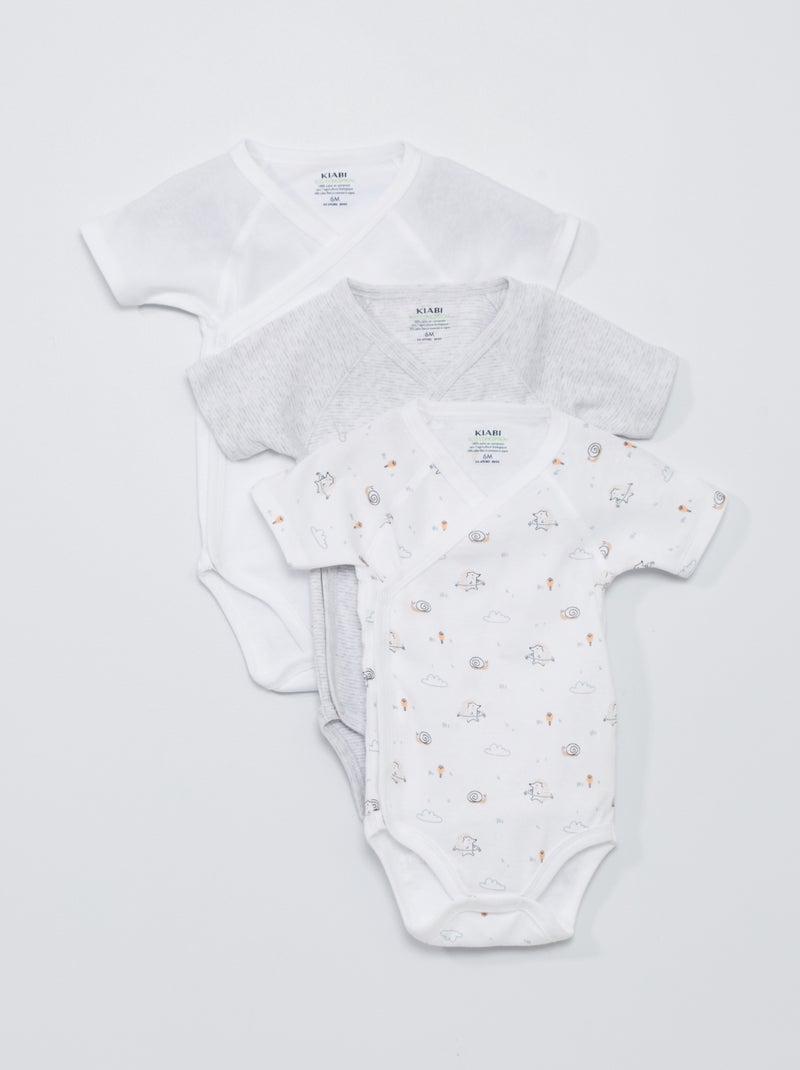 Set van 3 katoenen rompertjes WIT - Kiabi