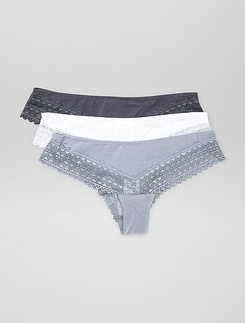 Set van 3 katoenen en kanten tanga's