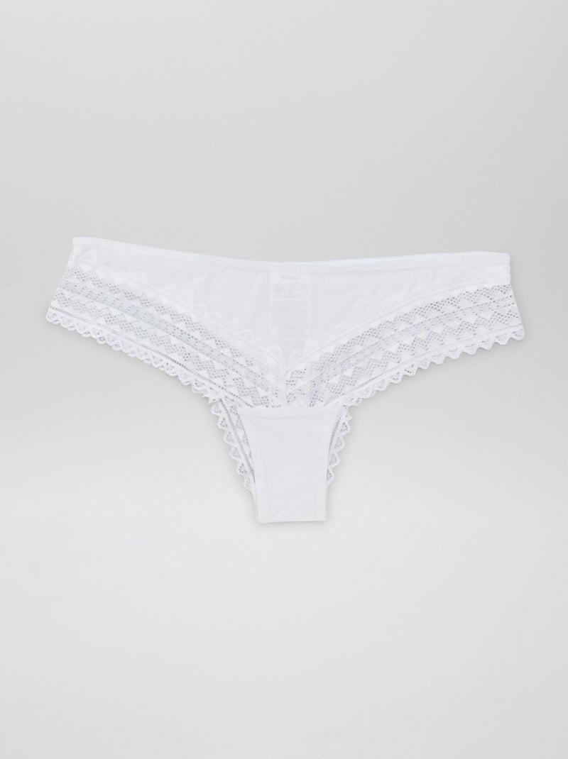 Set van 3 katoenen strings met kant BLAUW - Kiabi