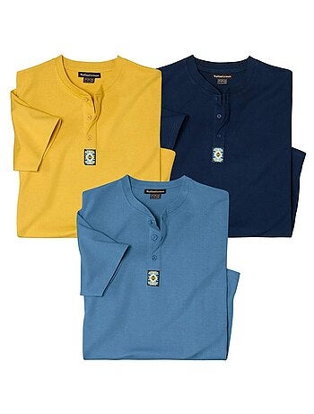 Set van 3 katoenen T-shirts met knopenhals - ATLAS FOR MEN
