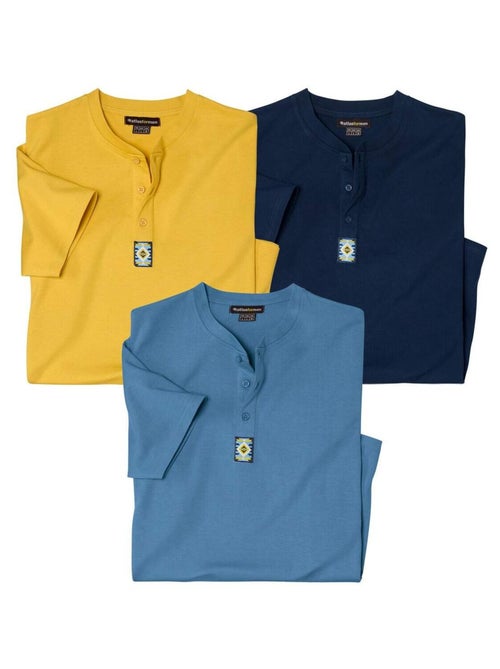 Set van 3 katoenen T-shirts met knopenhals - ATLAS FOR MEN - Kiabi