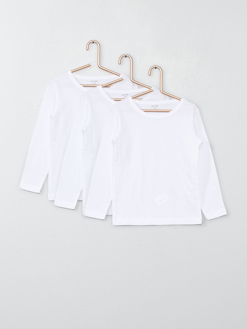 Set van 3 katoenen T-shirts met lange mouwen wit - Kiabi