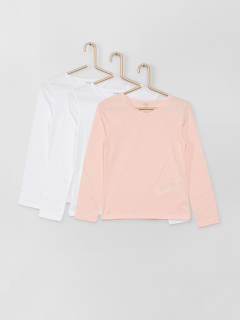 Set van 3 katoenen T-shirts wit / roze - Kiabi