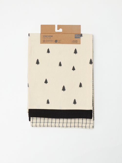 Set van 3 katoenen theedoeken met kerstprint 50x70 cm - Kiabi