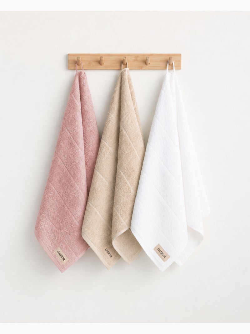 Set van 3 keukenhanddoeken van 100% katoen, diverse kleuren, badstof - Gamusi. Wit / Roze / Beige - Kiabi