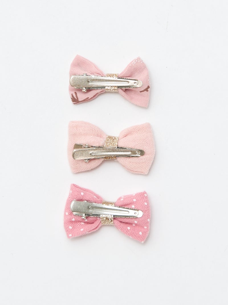 Set van 3 krokodillenklemmen met strikken Rose - Kiabi