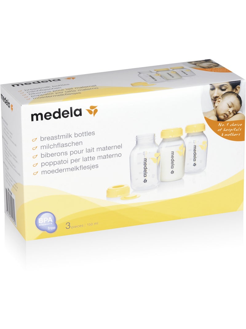Set van 3 medela-melkopslagflesjes van 150 ml - bewaring van moedermelk Transparant - Kiabi